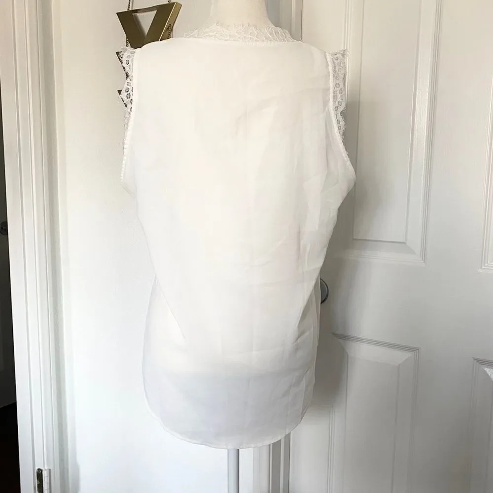 White Sleeveless Tank Top with Lace Cap Sleeve Detail Camisole - Picture 6 of 8